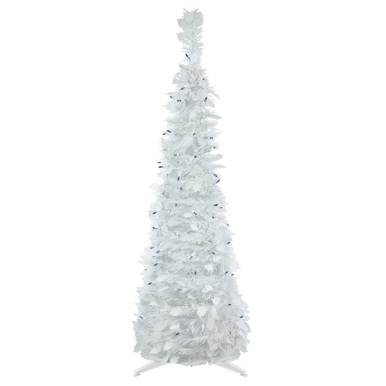 4ft. Pre-Lit White Tinsel Pop-Up Artificial Christmas Tree, Blue Lights